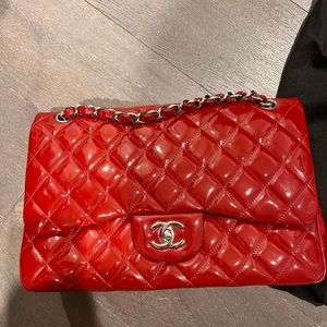 Chanel patent quilted jumbo double flap bag